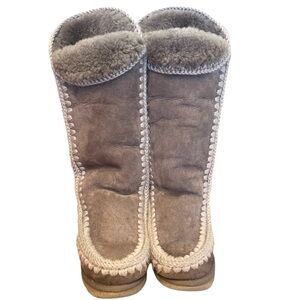 Mou Leather Shearling Crochet Stitch Extra Tall Boots Grey Platform Sole Size 5